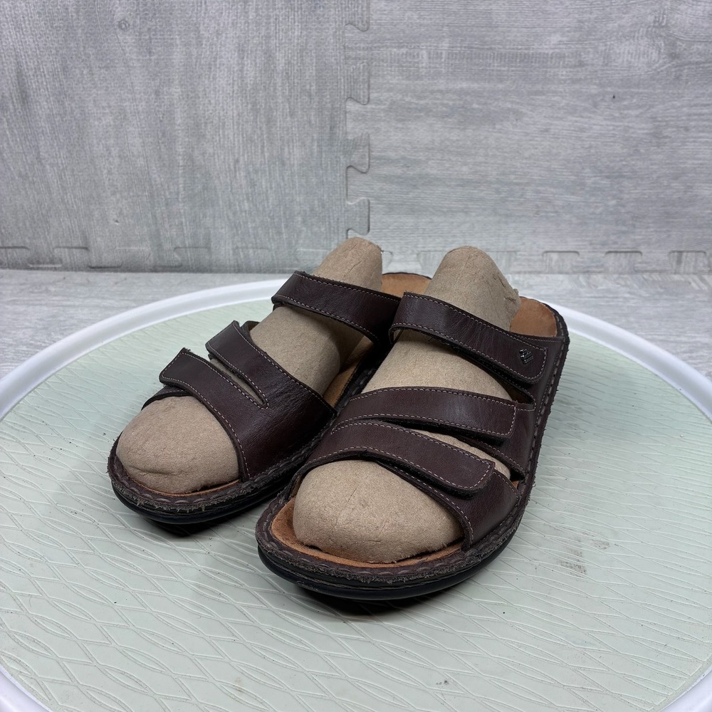 Finn Comfort Sandals Women's 40 Brown Leather Triple Strap Walking 2031216